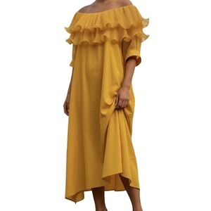 # A104   N BY Nancy  Mustard Ruffle  cottage core  Boho dress New No Tag  S